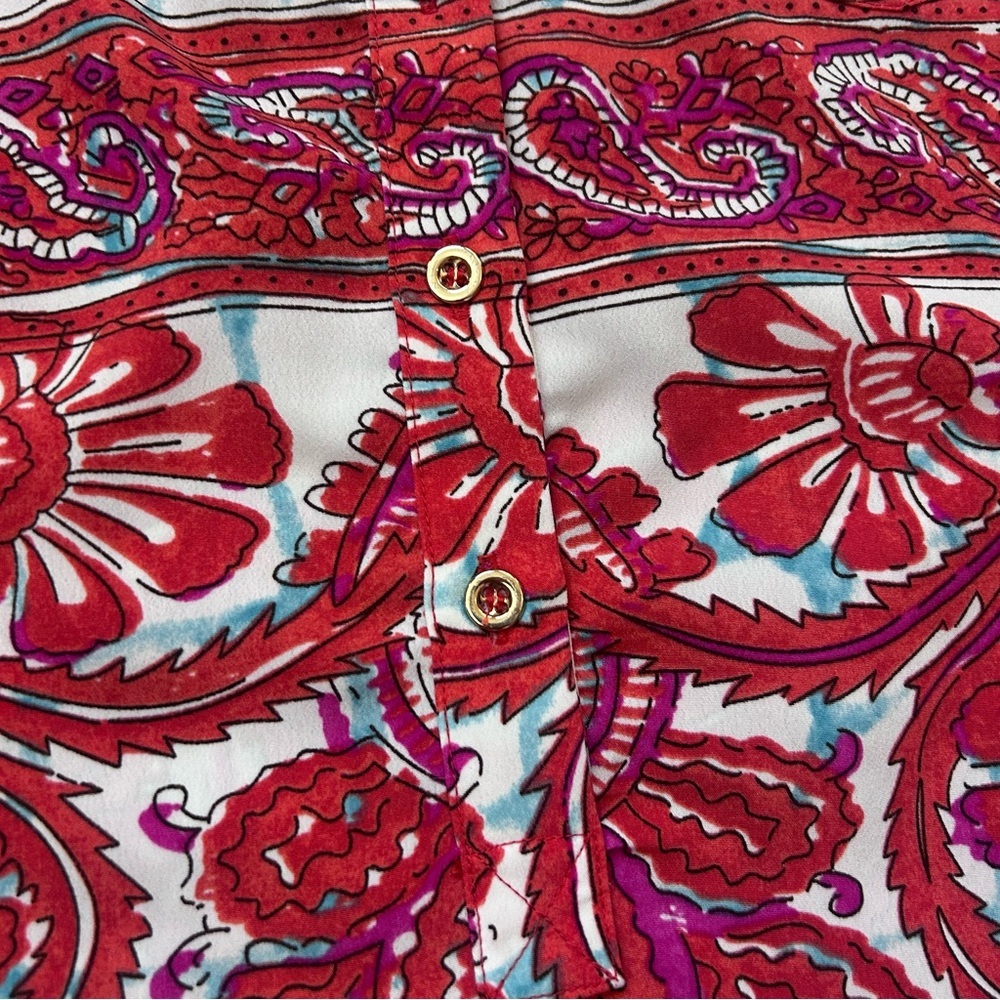 The Limited Red Bohemian Paisley Floral  Print Sleeveless Collared Dress Size L - Picture 3 of 9